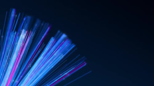 Illuminated Fiber Optic Cables with Moving Data Glowing Internet Data Streams Digital Transmission