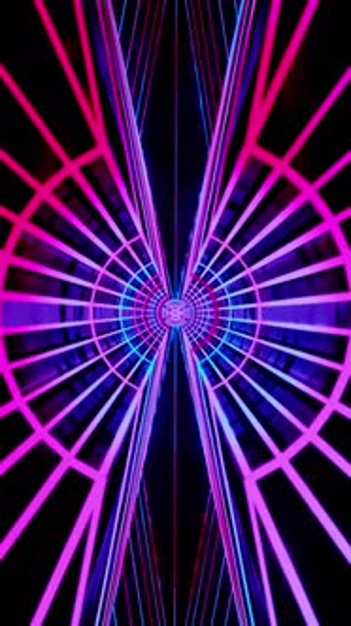 Abstract tunnel of blue and red light in the dark. Looped animation