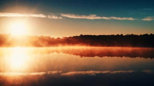Morning Fog Over Lake At Sunrise, Portugal