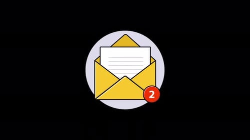 Nachrichtenfeld mit Hinweisschild. Animationsvideo zum E-Mail-Konzept — transparent