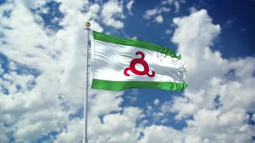 Realistic Waving Flag of Ingushetia Against Cloudy Sky