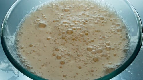 Foamy Lager Beer Surface Top View. Alcoholic Drink Bubbles Bursting Slowly Closeup. Craft Liquid ...