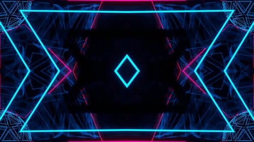 Zyanfarbener und rosafarbener Hintergrund mit Rauten und Streifen, Neongeometrie, VJ Loop in 4K