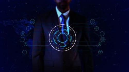 Futuristic HUD Element with Animated Technology Icons