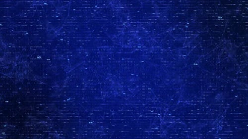 Blaues abstraktes digitales Netzwerkgitter mit schwebenden Zahlen und Plexus-Verbindungen.