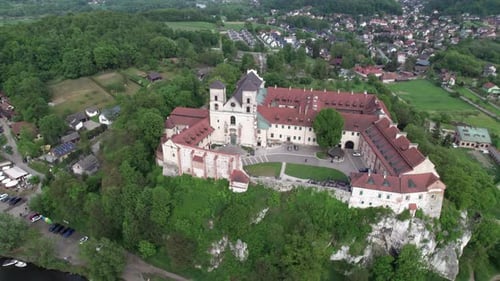 Historic Benedictine Abbey, Tyniec hilltop by Vistula River drone