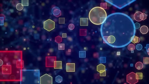 Forme géométrique colorée montante et animation. Formes géométriques animées sur fond noir