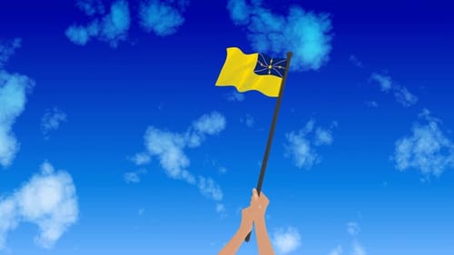 Animated Hands Holding Flag Waving In Blue Sky
