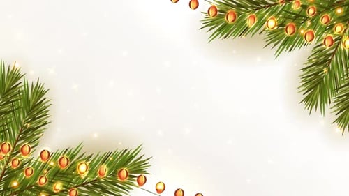 Animated Christmas Frame with Pine Branches and Golden Lights