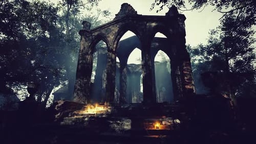 Abandoned Old Church Ruins in Forest