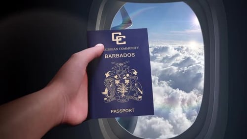 Barbados Passport Airplane Travel Concept