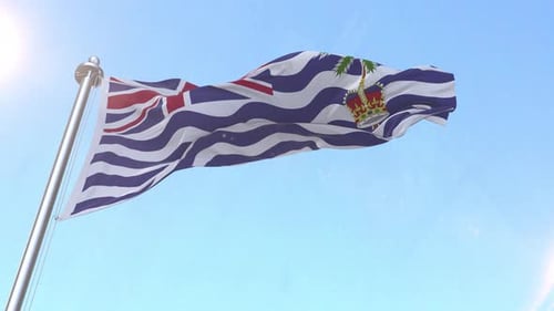 Realistic British Indian Ocean Territory Flag Waving in Blue Sky