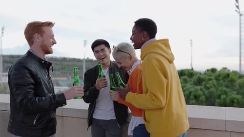 Group of Friends Socializing Together in Urban Setting