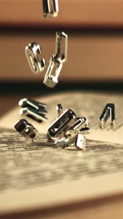 English Letters Fall on an Open Book Filmed is Slow Motion 1000 Frames Per Second