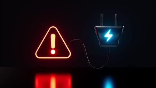 Glowing Neon Warning Sign and Electric Plug Icon Animation