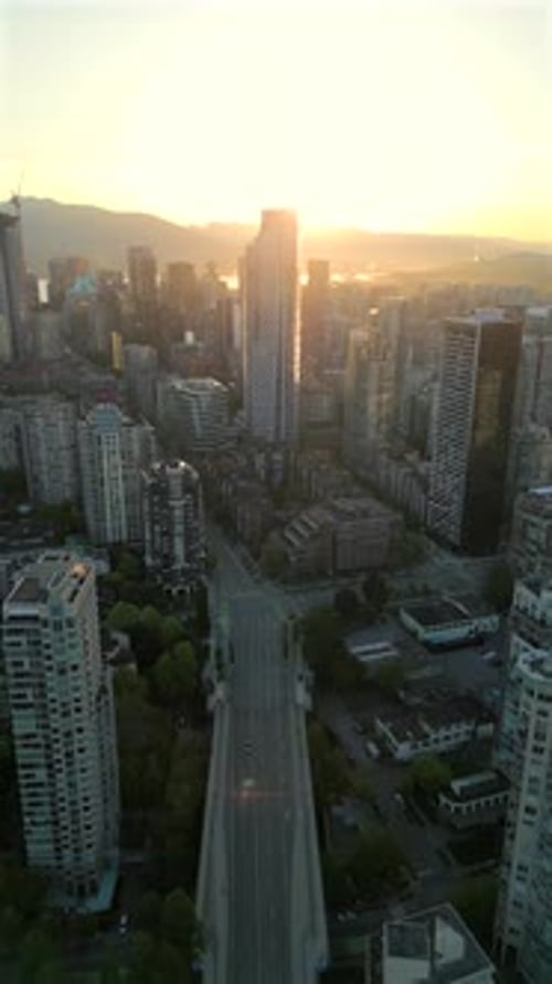 Aerial View of the Skyscrapers in Downtown of Vancouver at Dawn Canada