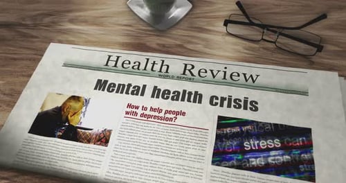 Mental Health Crisis Newspaper Headline World Report Animation