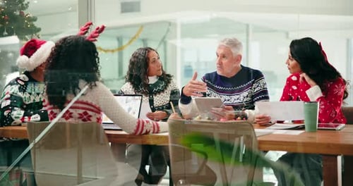 Office Team Meeting Celebrating Christmas Holiday Season