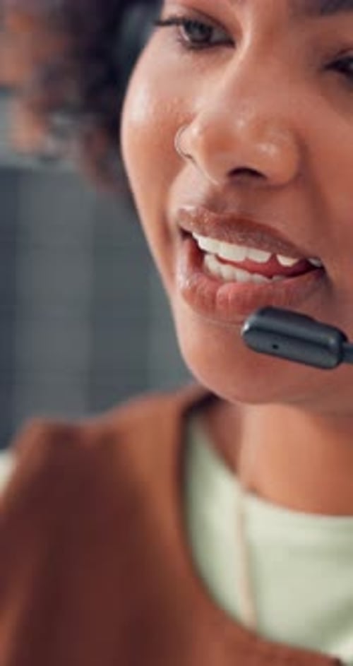 Mouth, mic and talk in call center for consulting, advice or contact us with customer support