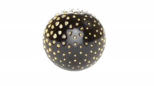 Objeto abstracto morfo en oro negro sobre una bolsa blanca capaz de girar sin fin