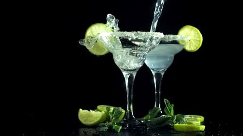 Pouring Liquid into Margarita Cocktail Glass