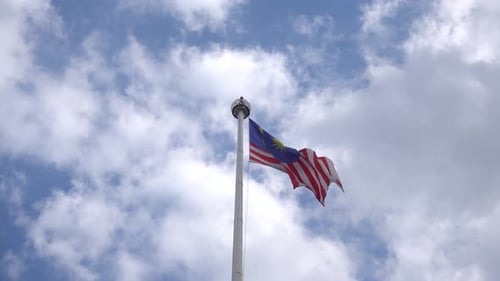 Slow motion of Malaysian Flag on blue and cloudy sky