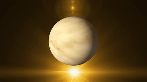 Vorderansicht des rotierenden Venusplaneten mit Hintergrund, wissenschaftlichem und technologischem Videokonzept. Vd 739