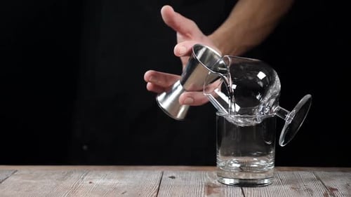 Cocktail Prep: Pouring Liquid in Unique Glass Setup
