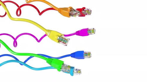 Color Rainbow Cables Rj45 Internet Connection on White Bg Able to Loop Endless
