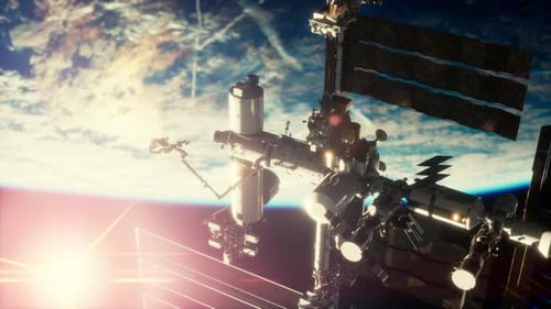 International Space Station in Outer Space Over the Planet Earth Orbit