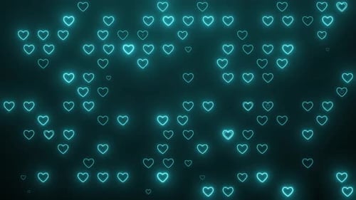 Glowing Blue Neon Heart Pattern Loop Background