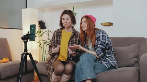 Two Women Chatting and Vlogging at Home