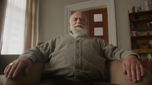 Elderly Man POV on Video Call Webcam View Grandpa Greeting