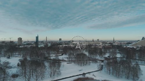 Winter Aerial View of Riga City Skyline