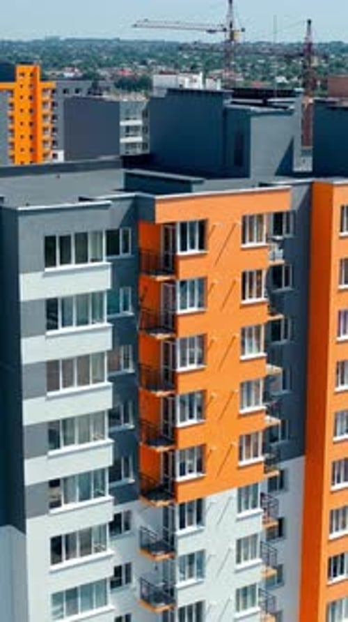 High cityscapes architecture buildings. Aerial view of residantial modern exterior. Vertical video