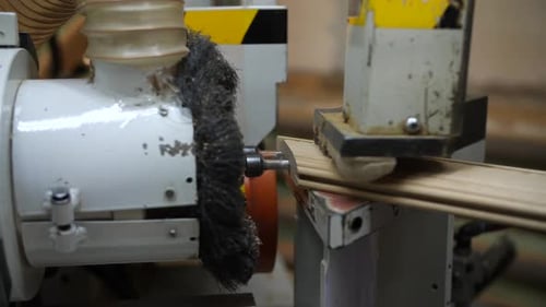 Woodworking Machine Smoothing Wooden Plank in Factory
