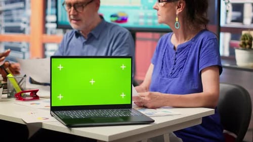 Team Meeting with Laptop Chroma Key Green Screen