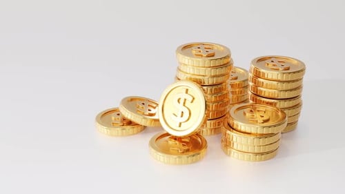 3D Animation of Golden Dollar Coins Stacking Up