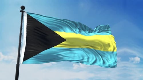 Realistic Waving Flag of the Bahamas Animation Against Blue Sky