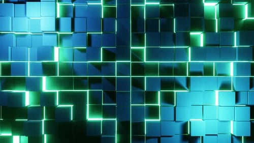 Cube Moved Wall Grün mit blauem Hintergrund VJ Seamless Loop