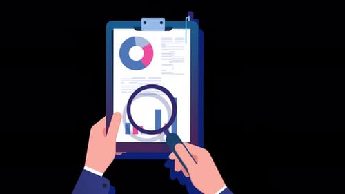 Hands checking statistics and graphs on a tablet on alpha channel