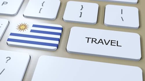 Uruguay Flag and Travel Text on Computer Keyboard