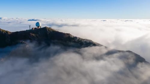 Aerial Morning View of Pico Do Arieiro Radar Dome Madeira