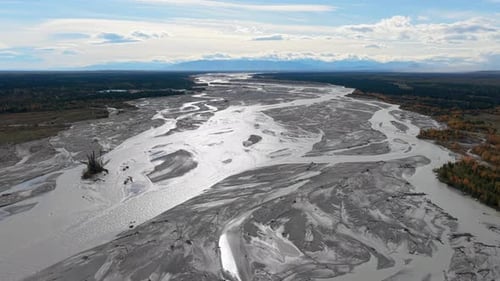 Aerial view of braided river, United States.