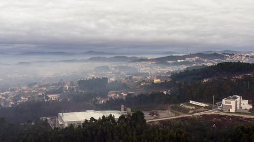Picturesque Viewpoint In Portugal On A Misty Morning - aerial drone