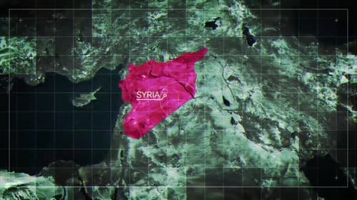 Futuristic Glitch Global Map Zoom to Syria Reveal