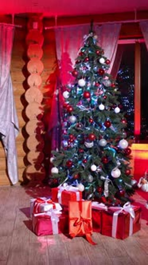 Festive Christmas Tree with Gifts in Cozy Home