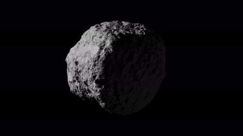 Animation 3D en boucle de la rotation d'un astéroïde spatial. Fichier avec Alpha Channel.