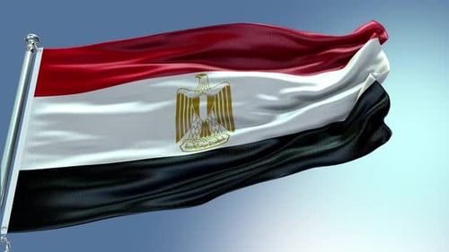 Realistic Waving Egyptian Flag on Pole