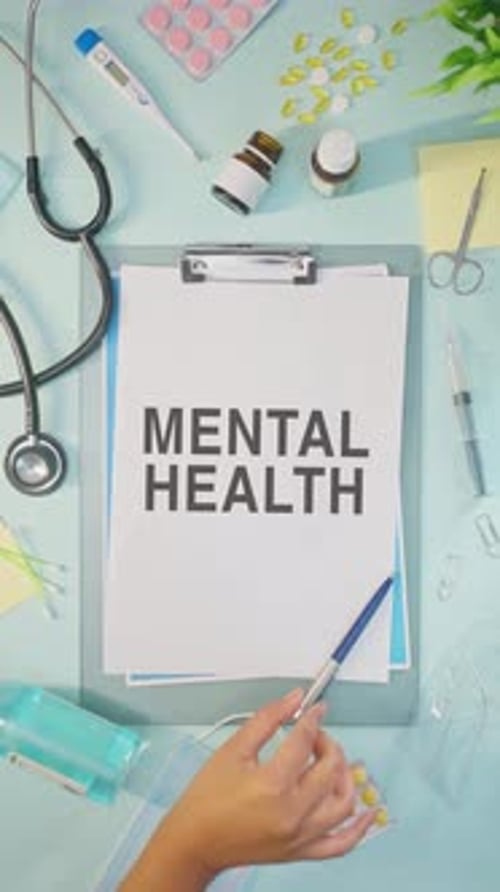 Mental Health and Medical Supplies on Blue Surface